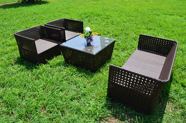 ガーデンファニチャー ラタン調 テーブル ソファ 4点セット set369 
